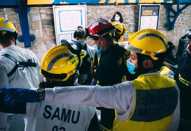 aA team of charitable medics attend a disaster
